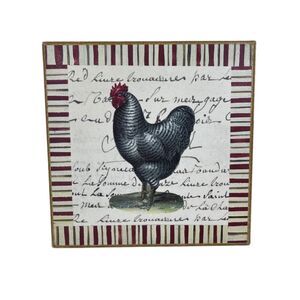 "Striped Chicken" by John Derian Square Wall Hanging Plymouth Rock Rooster